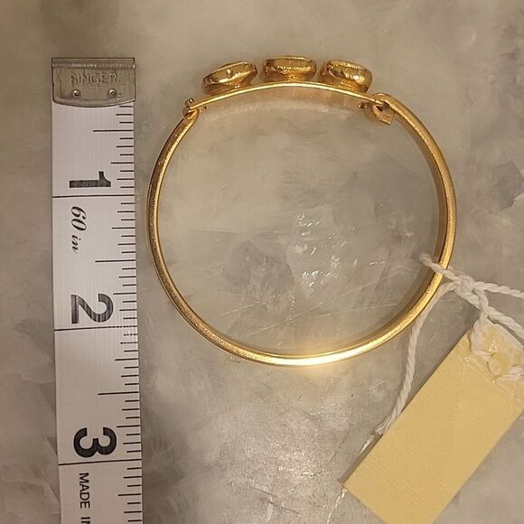 NWT Janna Conner Green Aventurine 18kt Gold Bracelet Good Luck Cuff Bangle NEW - Picture 9 of 14